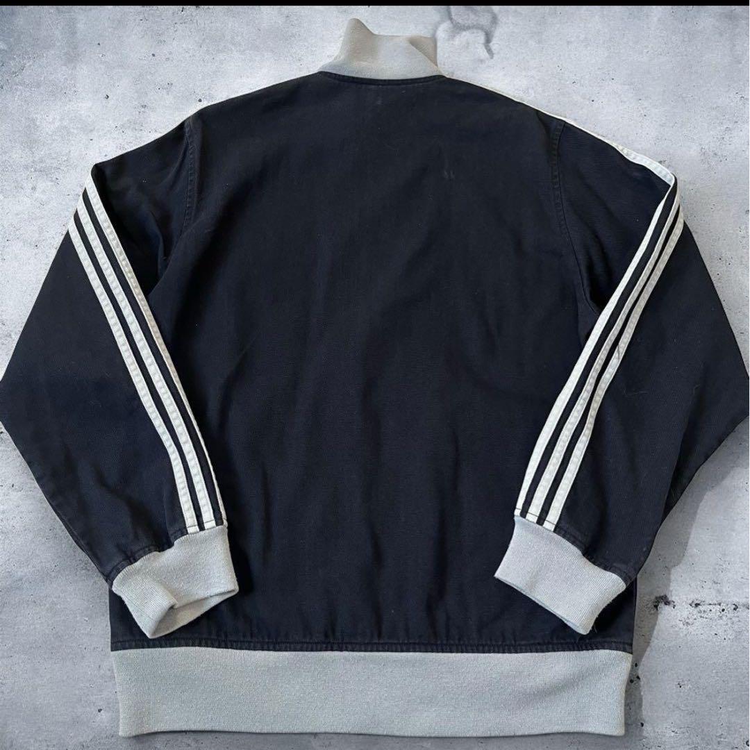 00’s adidas コットンジャケット ブルゾン L ネイビー　刺繍ロゴ古着
