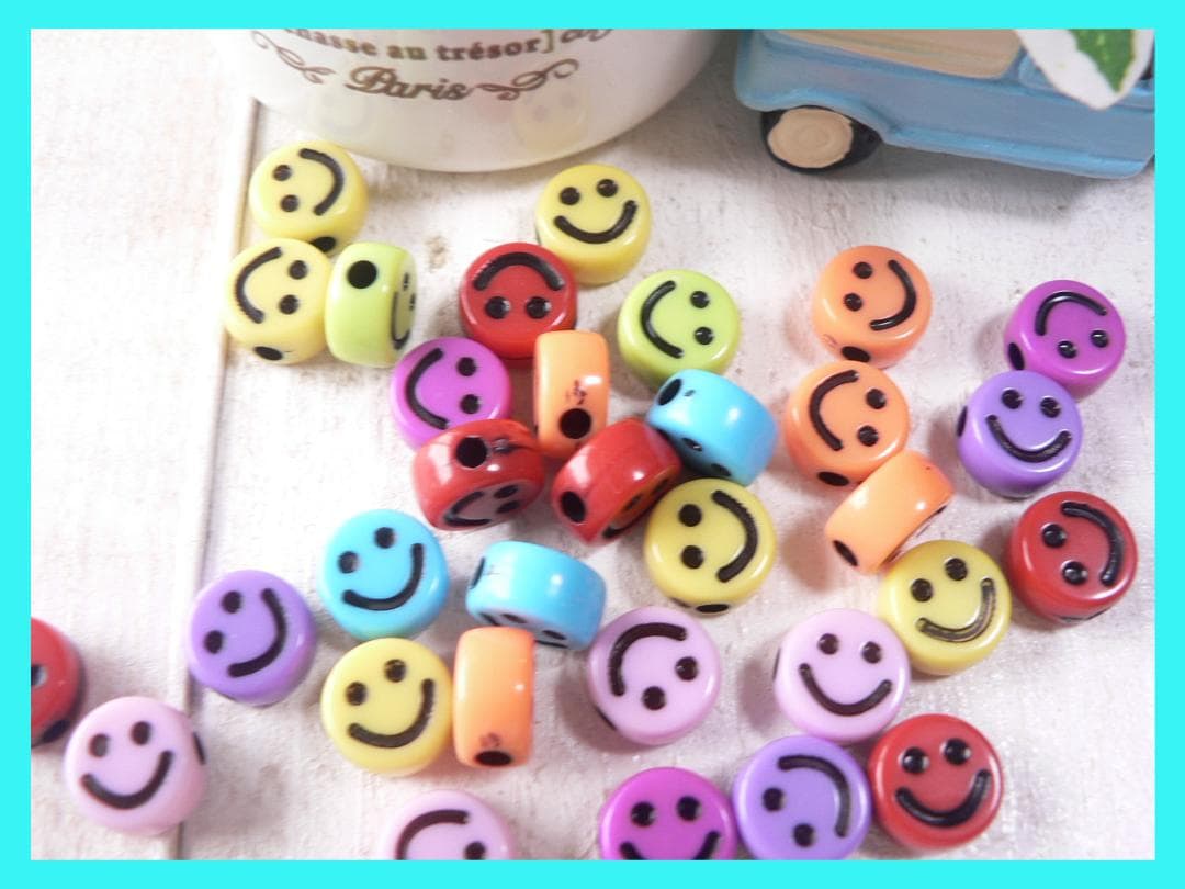 【即購入OK】20個( #2613) 　スマイル　カラフル　L　ビーズ