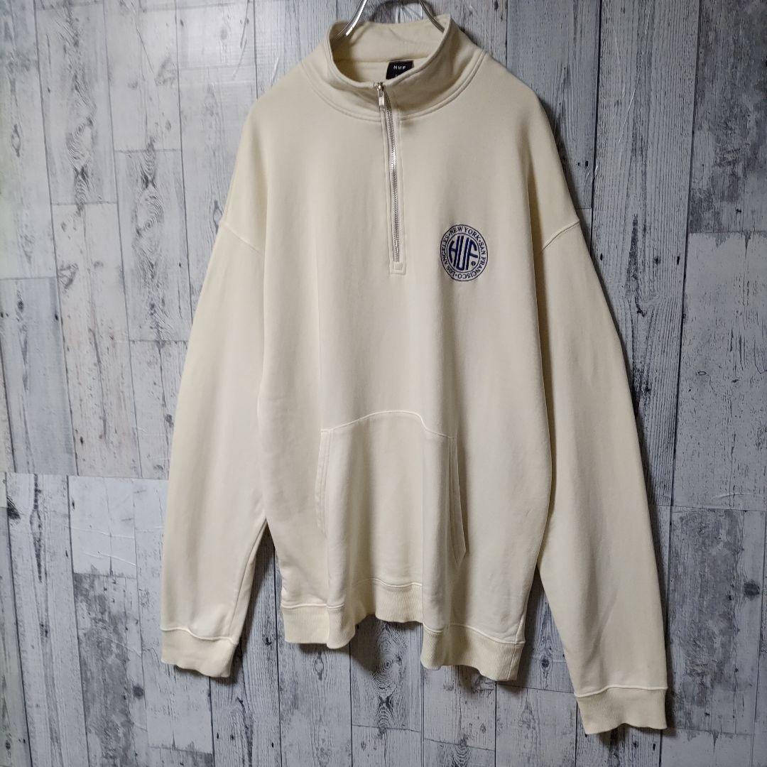 d31【希少XXLサイズ】ハフ★ワンポイント刺繍ロゴ ハーフジップ スウェット