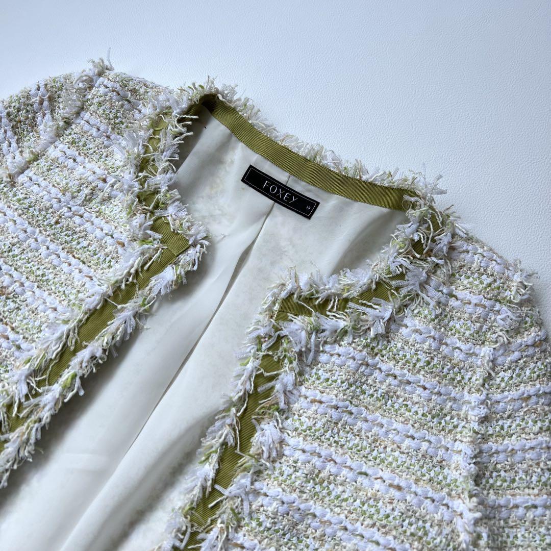 美品　Foxey フォクシー　ノーカラージャケット　ツイード　オンオフ兼用　38