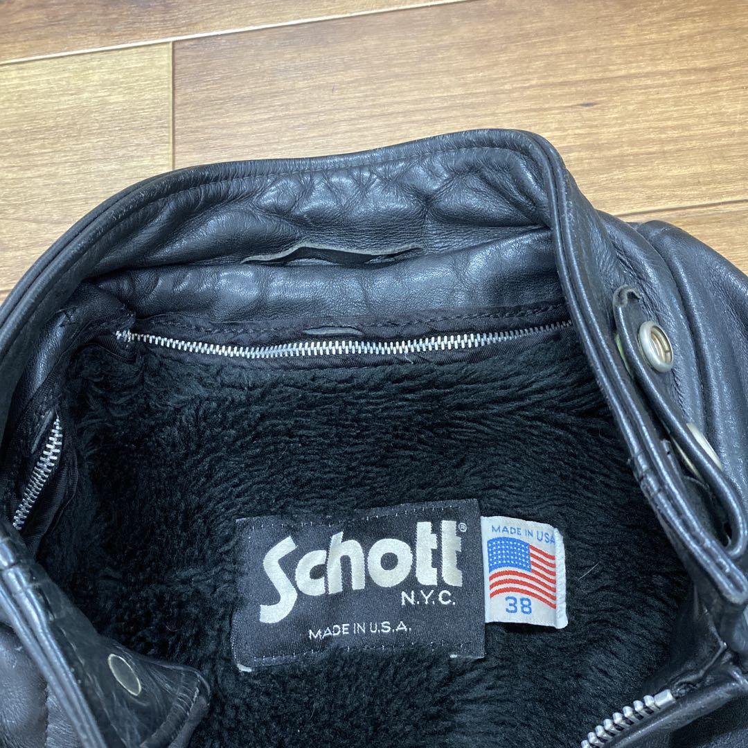 schott ボアライナー付き　シングルライダース　サイズ38 黒　◎35