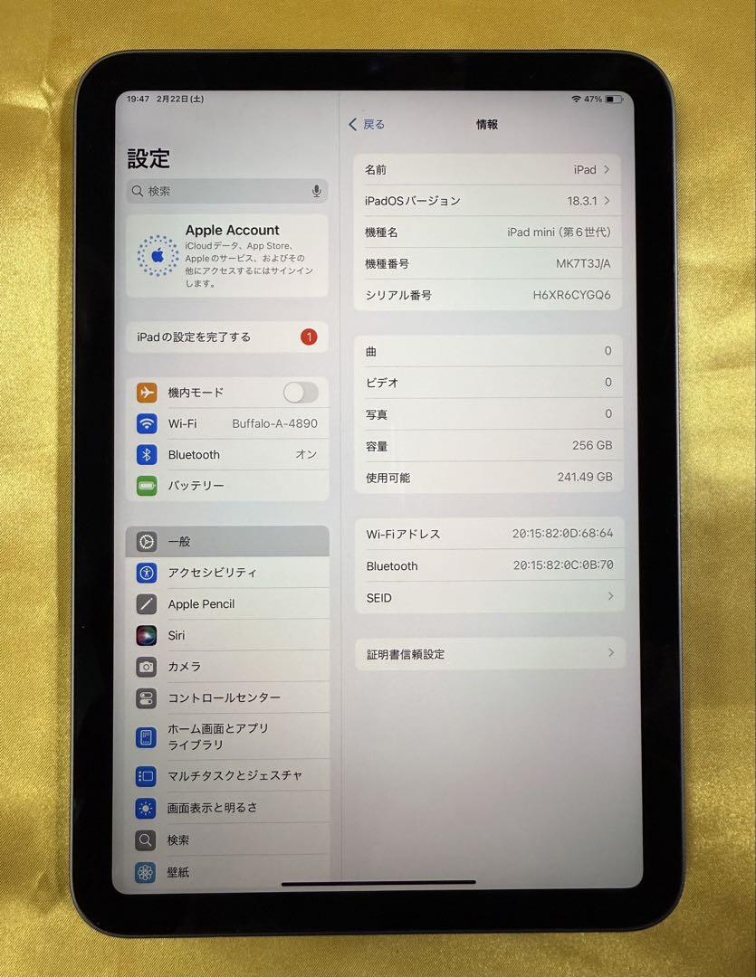 iPad mini 第6世代 256GB Wi-Fi／Apple Pencil2