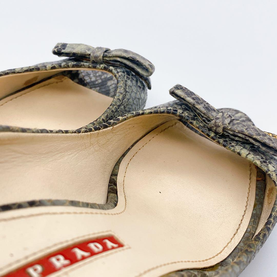 PRADA プラダ パイソン リボン 型押し パンプス ウェッジソール 23cm