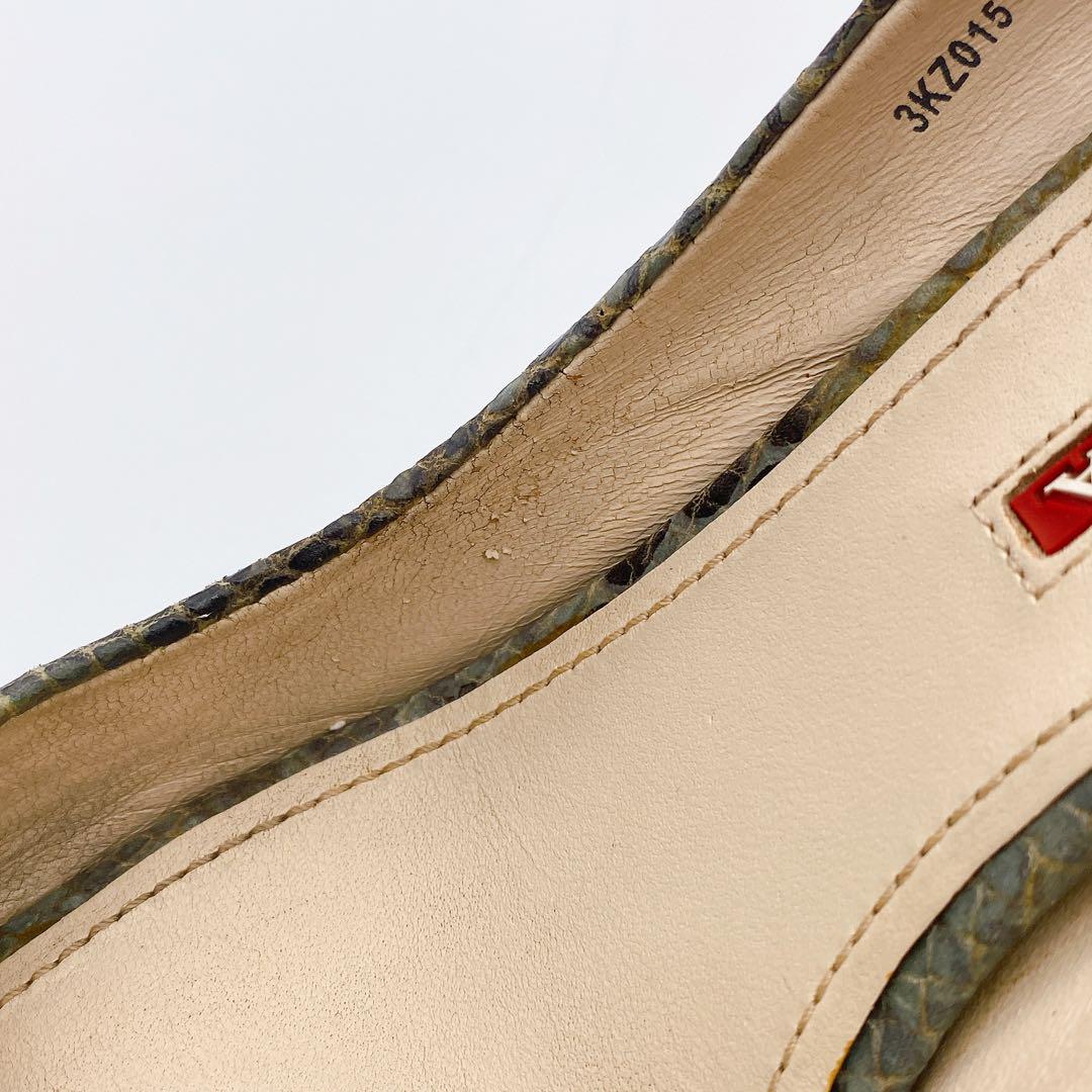 PRADA プラダ パイソン リボン 型押し パンプス ウェッジソール 23cm