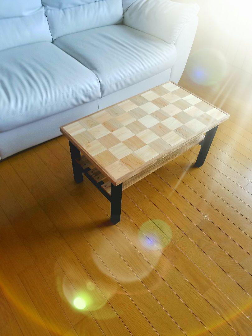 ローテーブル＊カフェテーブル＊モザイク柄＊市松模様＊ヒノキ＊無垢＊ハンドメイド