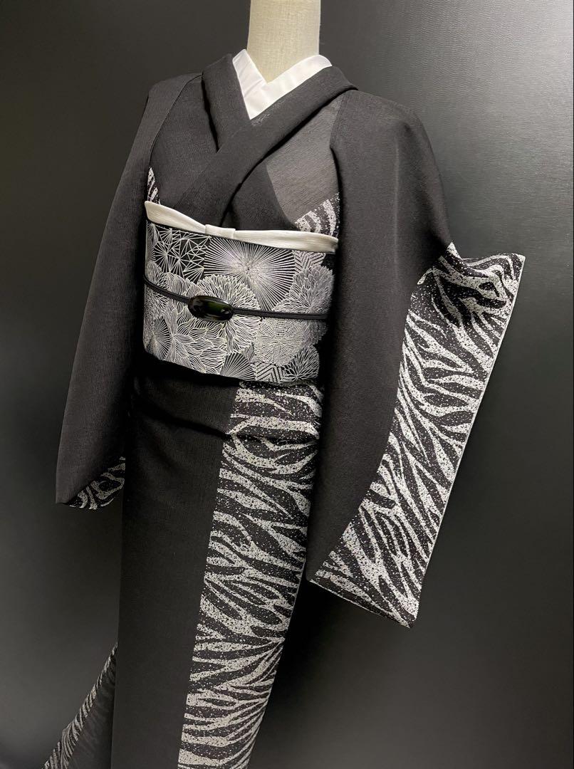伝統工芸士による微細な金彩【金彩友禅西陣織袋帯◆黒】銀 シルバー ブラック