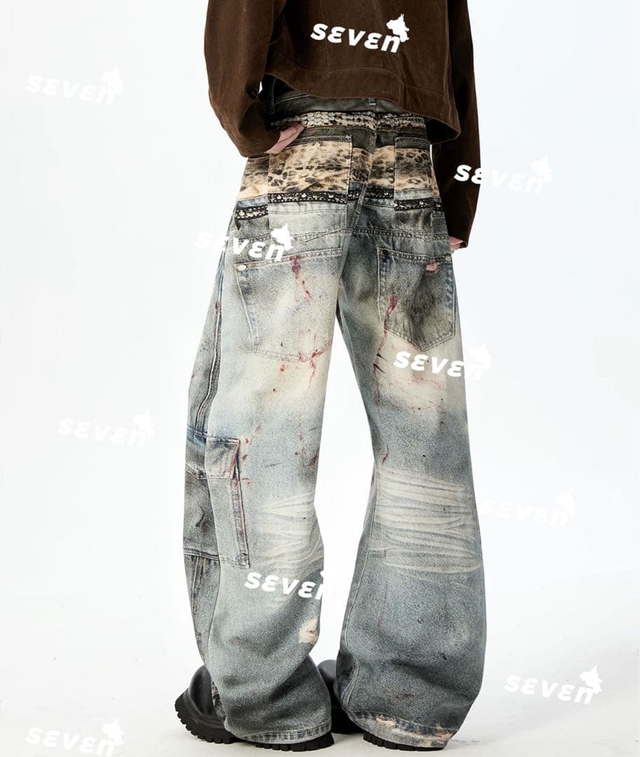 APRIORITYデジタルプリントフレアジーンズ トロンプルイユ ワイドパンツ APRIORITYデジタルプリントフレアジーンズ トロンプルイユ ワイドパンツ