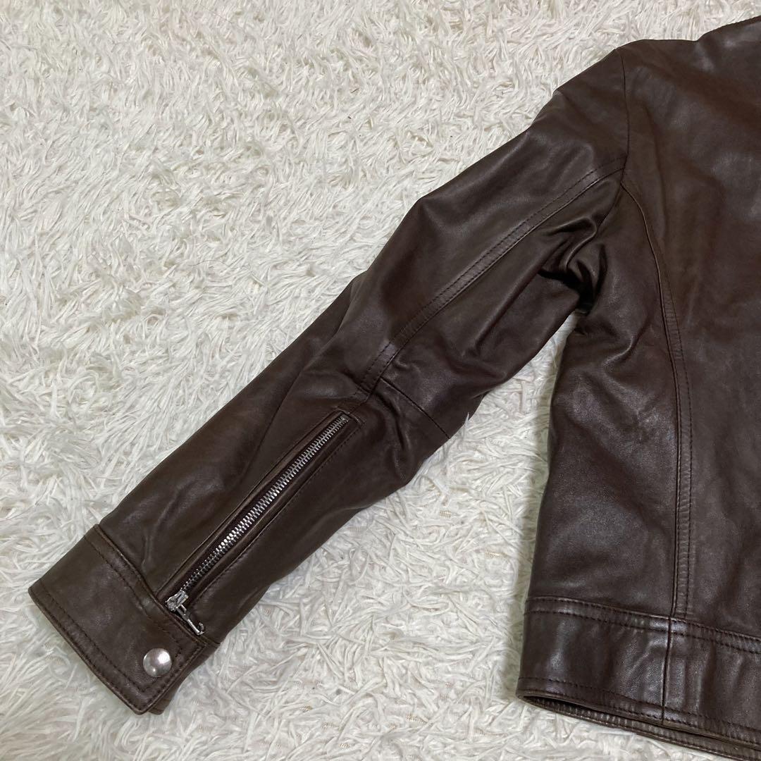 美品✨EMMETI JURI シングルライダースジャケット ブラウン 48 L