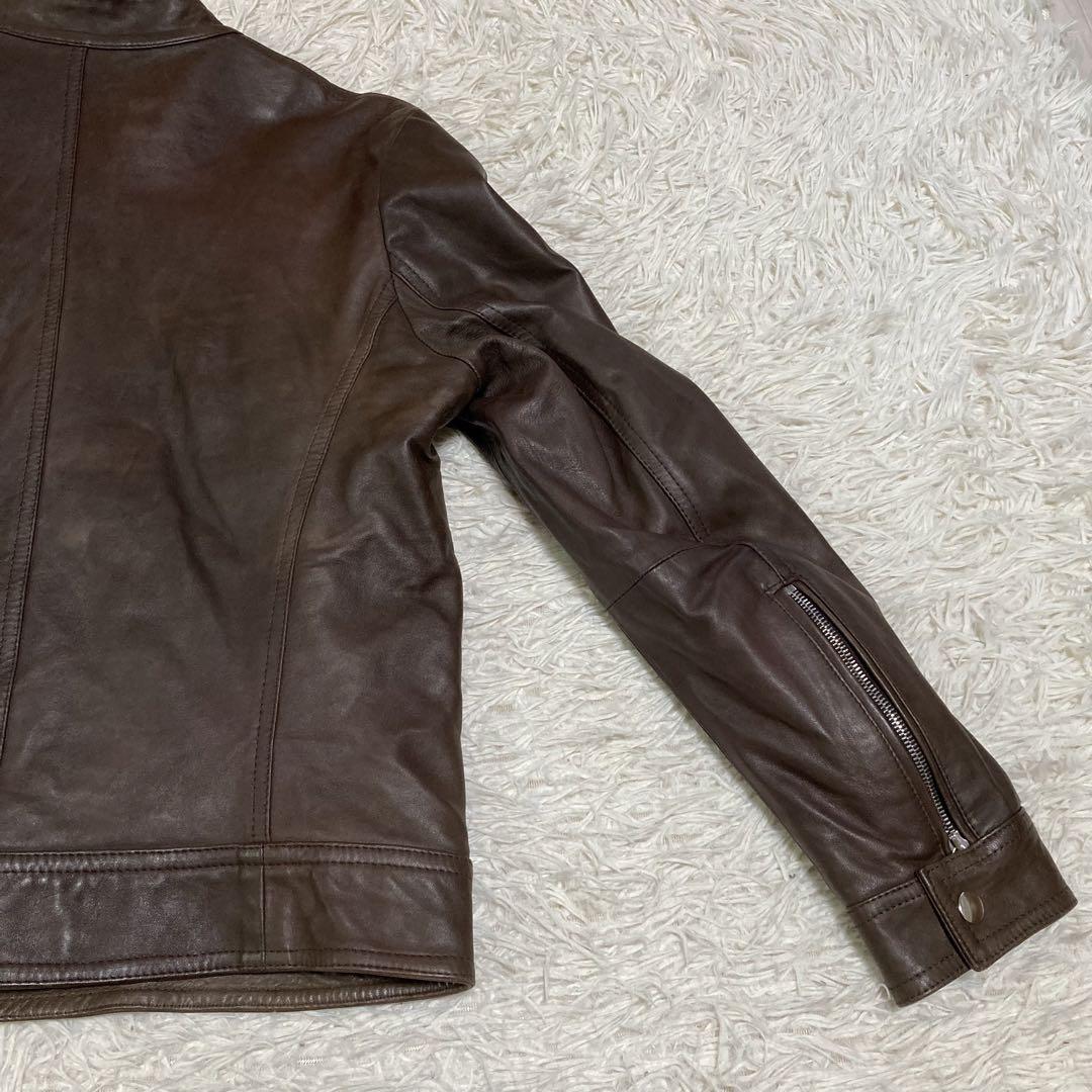 美品✨EMMETI JURI シングルライダースジャケット ブラウン 48 L