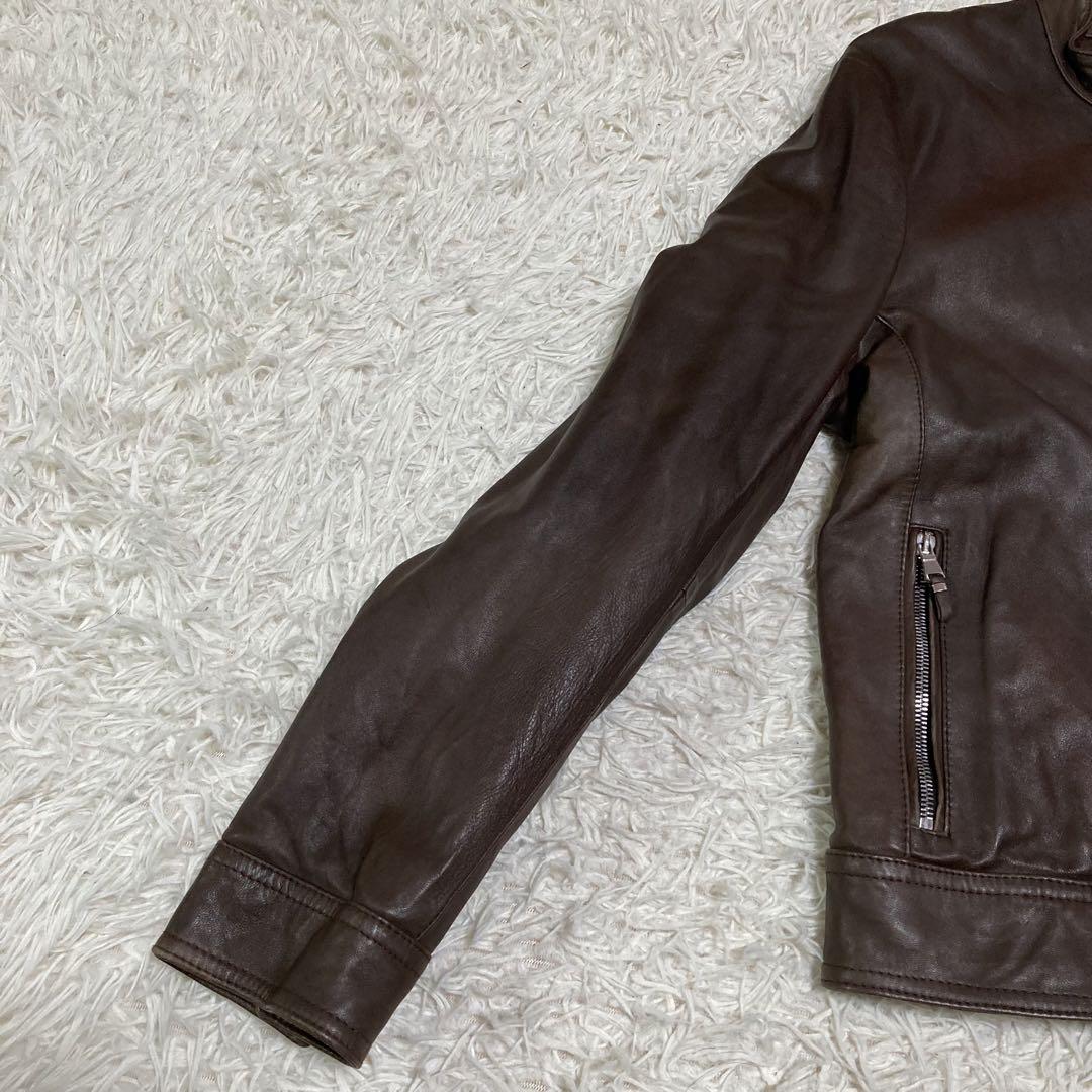 美品✨EMMETI JURI シングルライダースジャケット ブラウン 48 L