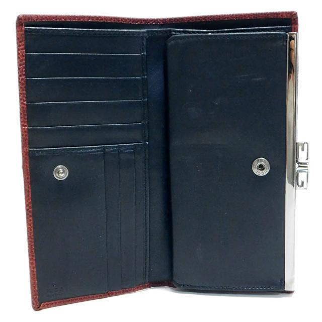 Gucci グッチ Wホック長財布 リサード型押しレザー ボルドー系 イタリア製