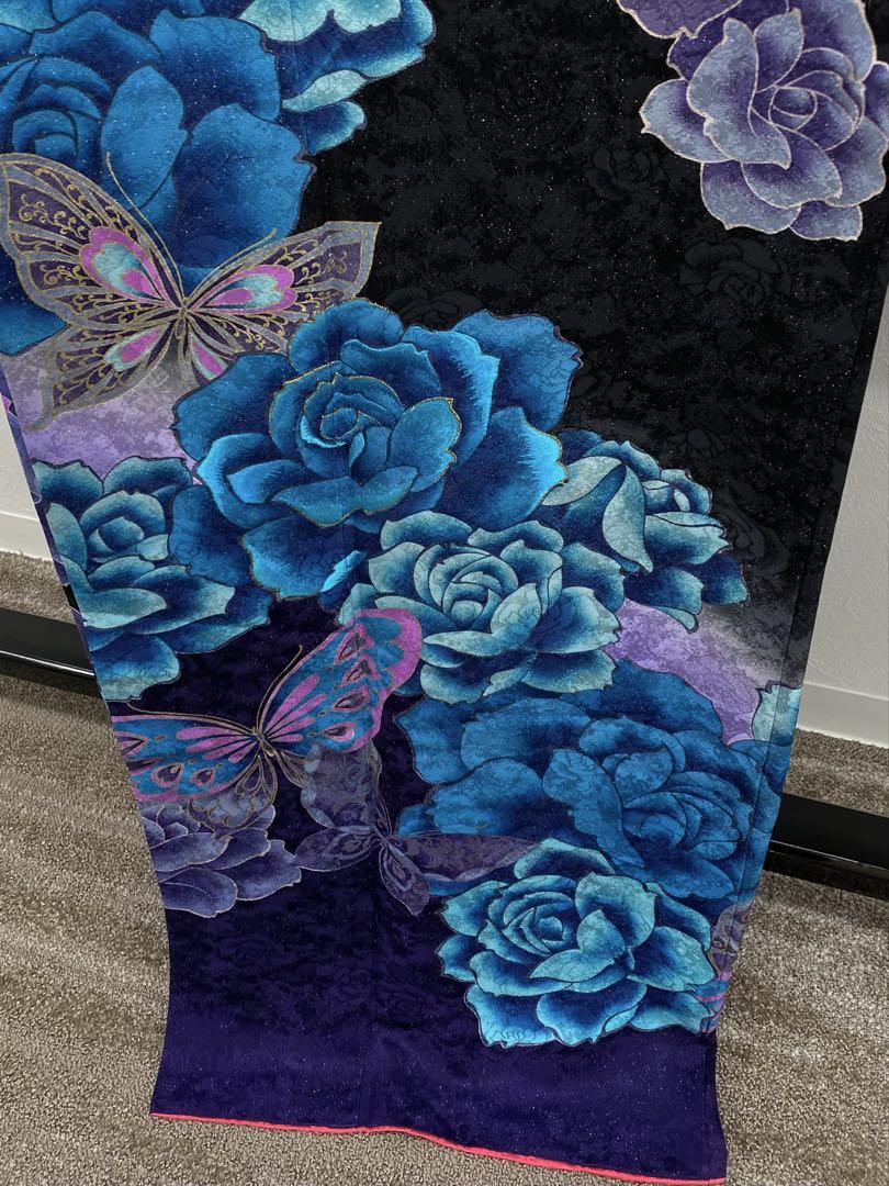 振袖 豪華 銀通し 刺繍 金彩 紋意匠 大輪 薔薇 身丈165cm
