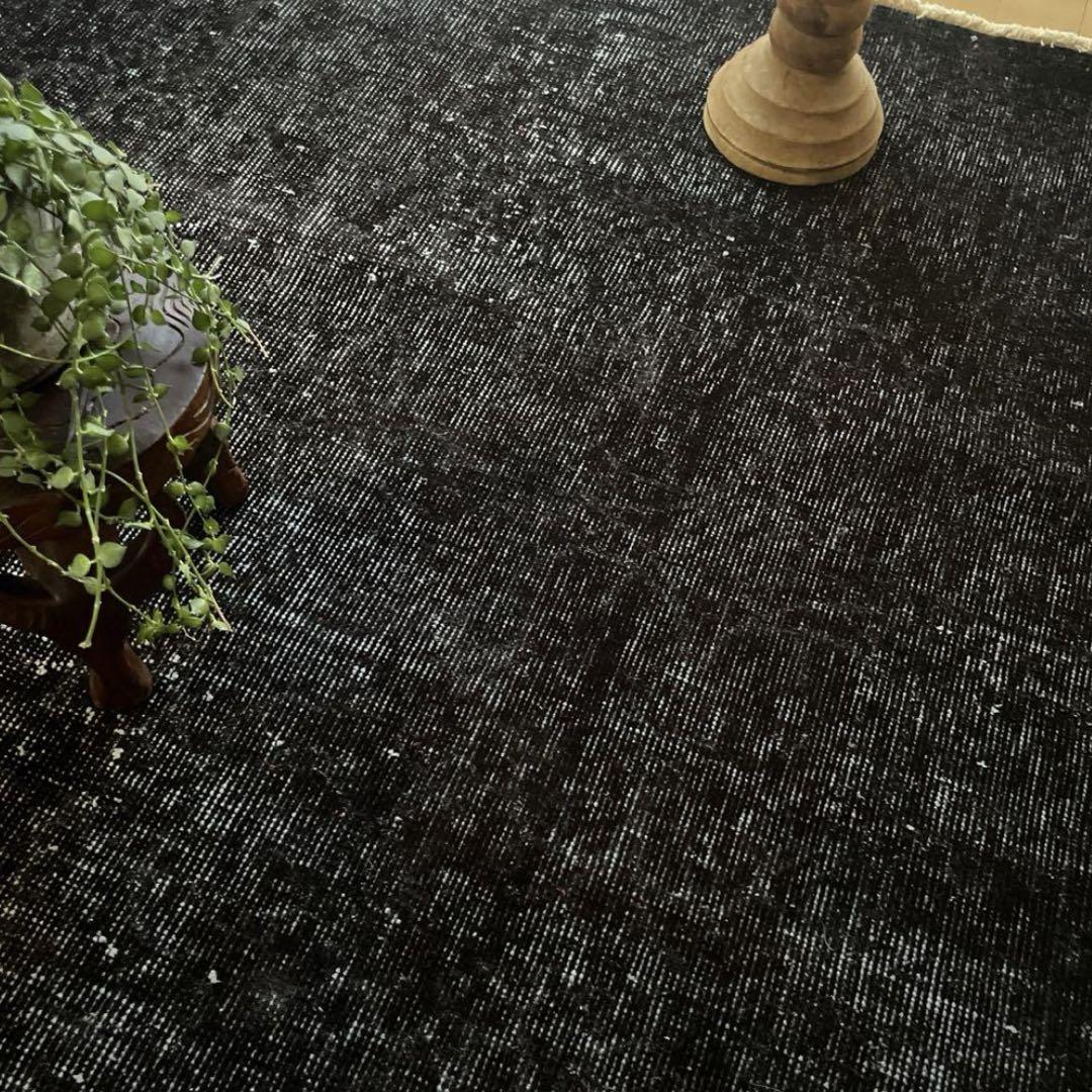 116×215 ブラックオーバーダイ ワンカラーラグ トルコ