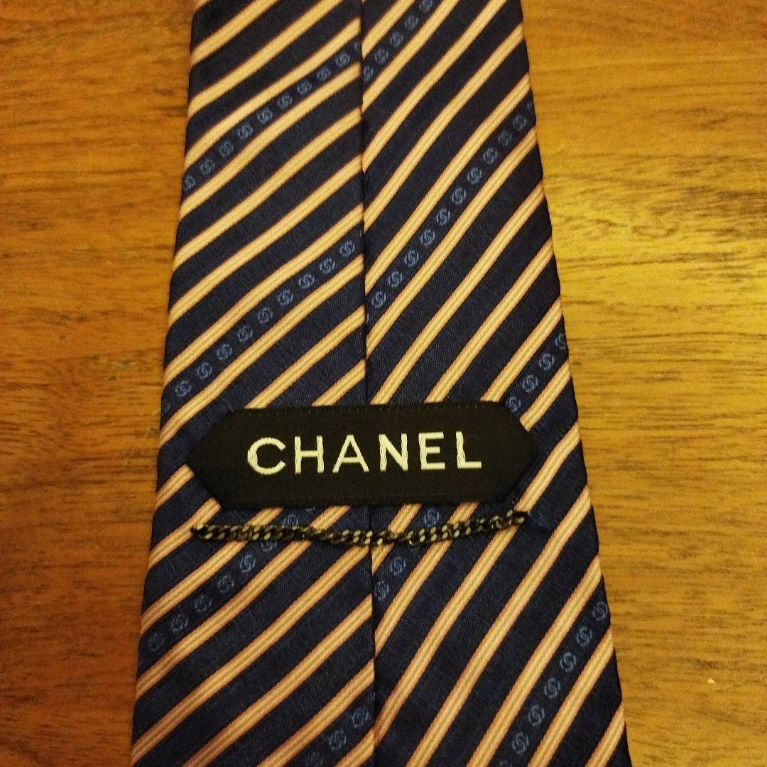 CHANEL ネイビー ストライプ ネクタイ 匿名発送】chanel シャネル ネクタイ ストライプ チェーン