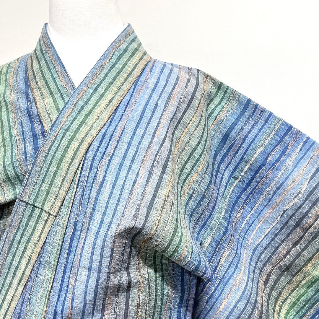 小紋 紬 縦縞 カラフル よろけ縞 グラデーション 着物 036k目立った傷や汚れなし