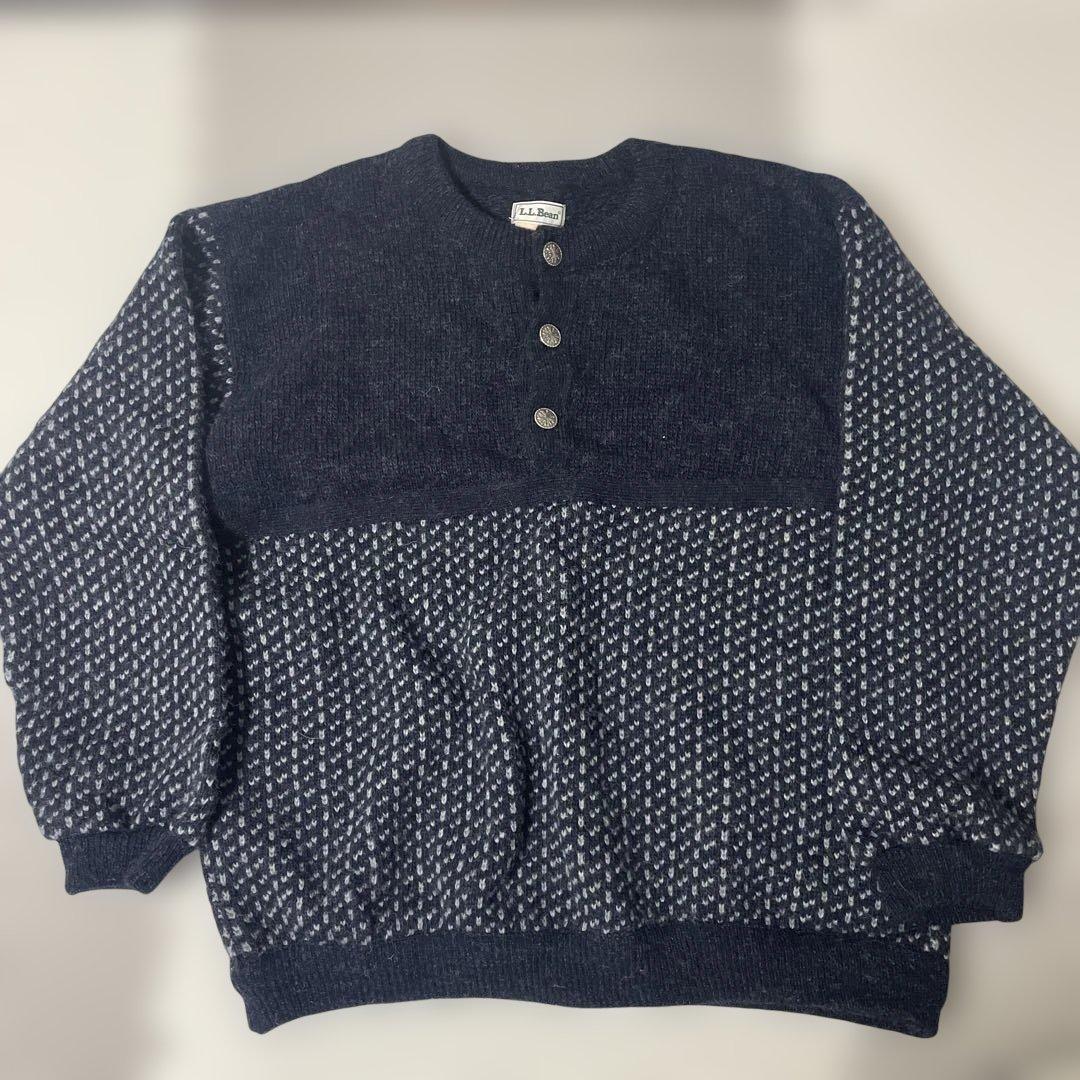80s LLBean エルエルビーン バーズアイ ニット ヘンリーネック XLXL LL L.L.Bean