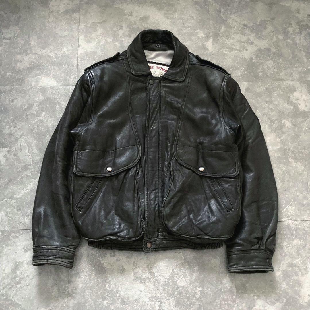 90s vintage type A-2 fade black leather