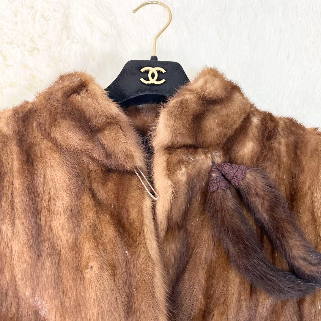 リアルファーコート 毛皮コート ロング丈 裏地刺繍 ブラウン L リアルファーコート 毛皮コート ロング丈 裏地刺繍 ブラウン L