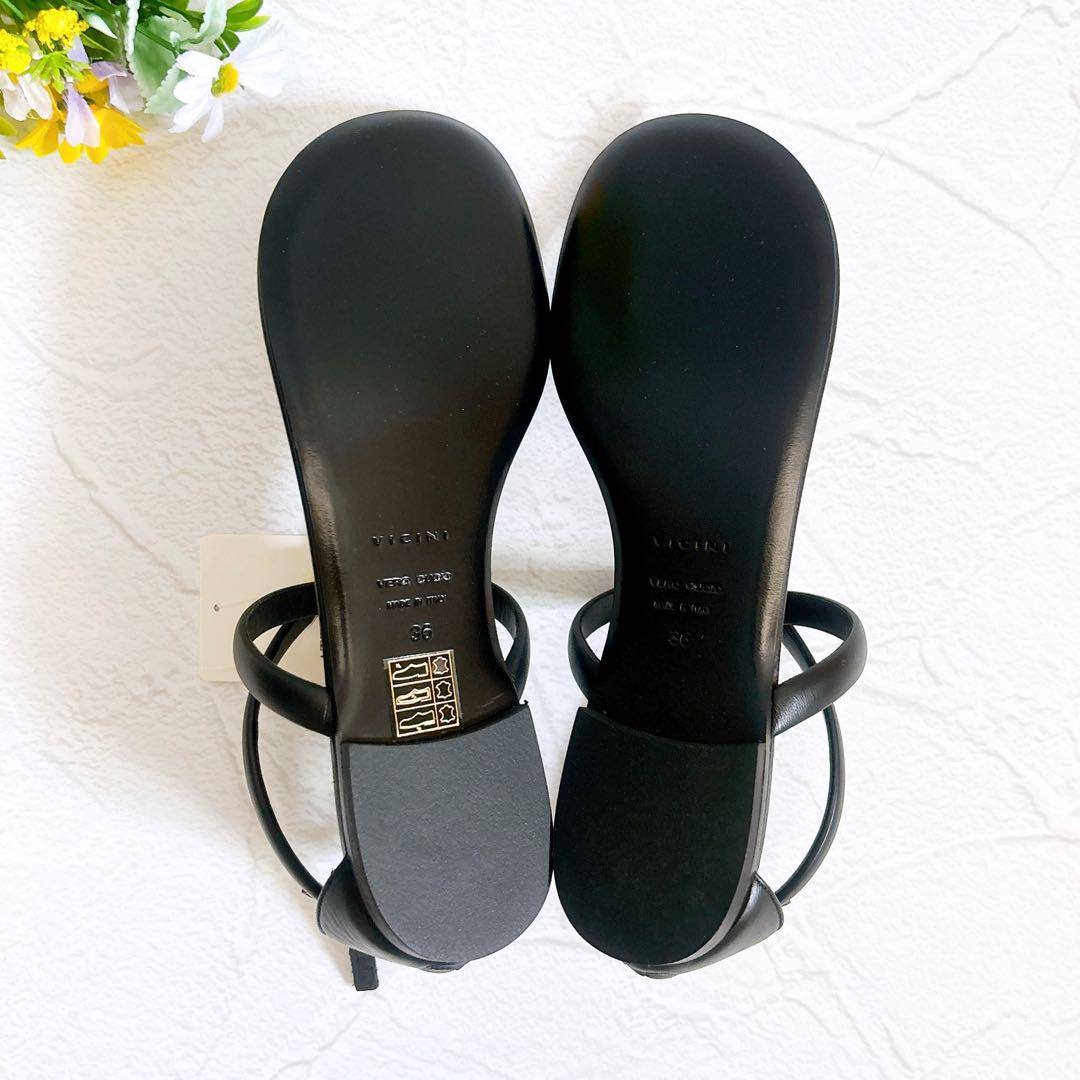 新品 VICINI STRAP SANDAL レザー 黒 ゴールド 23cm 箱 新品 VICINI STRAP SANDAL レザー 黒 ゴールド 23cm 箱