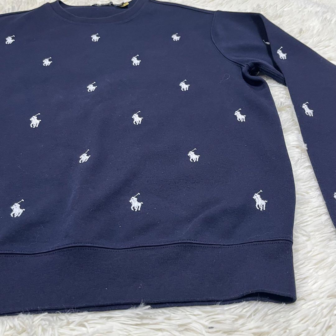 【美品】 現行品 ポロラルフローレン ポニー刺繍 総柄 スウェット ネイビー