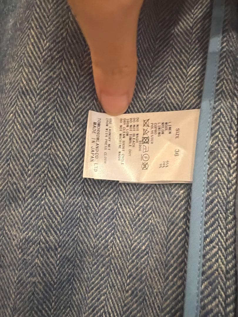 bacca ヘリンボーン　ジャケット　ブルー　36 tomorrowland bacca ヘリンボーン ジャケット ブルー 36 tomorrowland - メルカリ