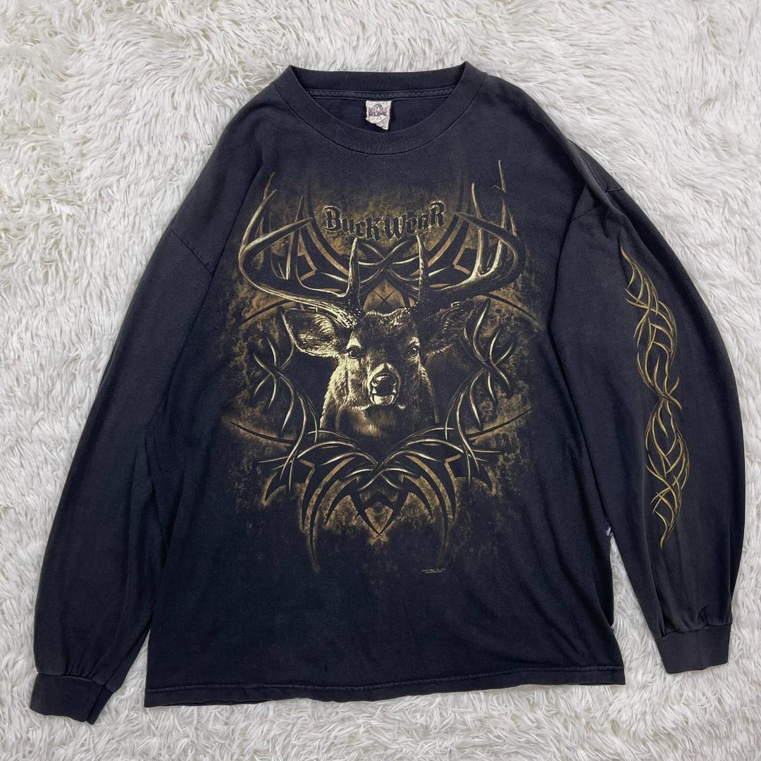 2010年製☆鹿 シカ 動物 アニマル ロンT ロングTシャツ アームプリント