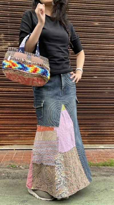パッチワーク刺繍スカート