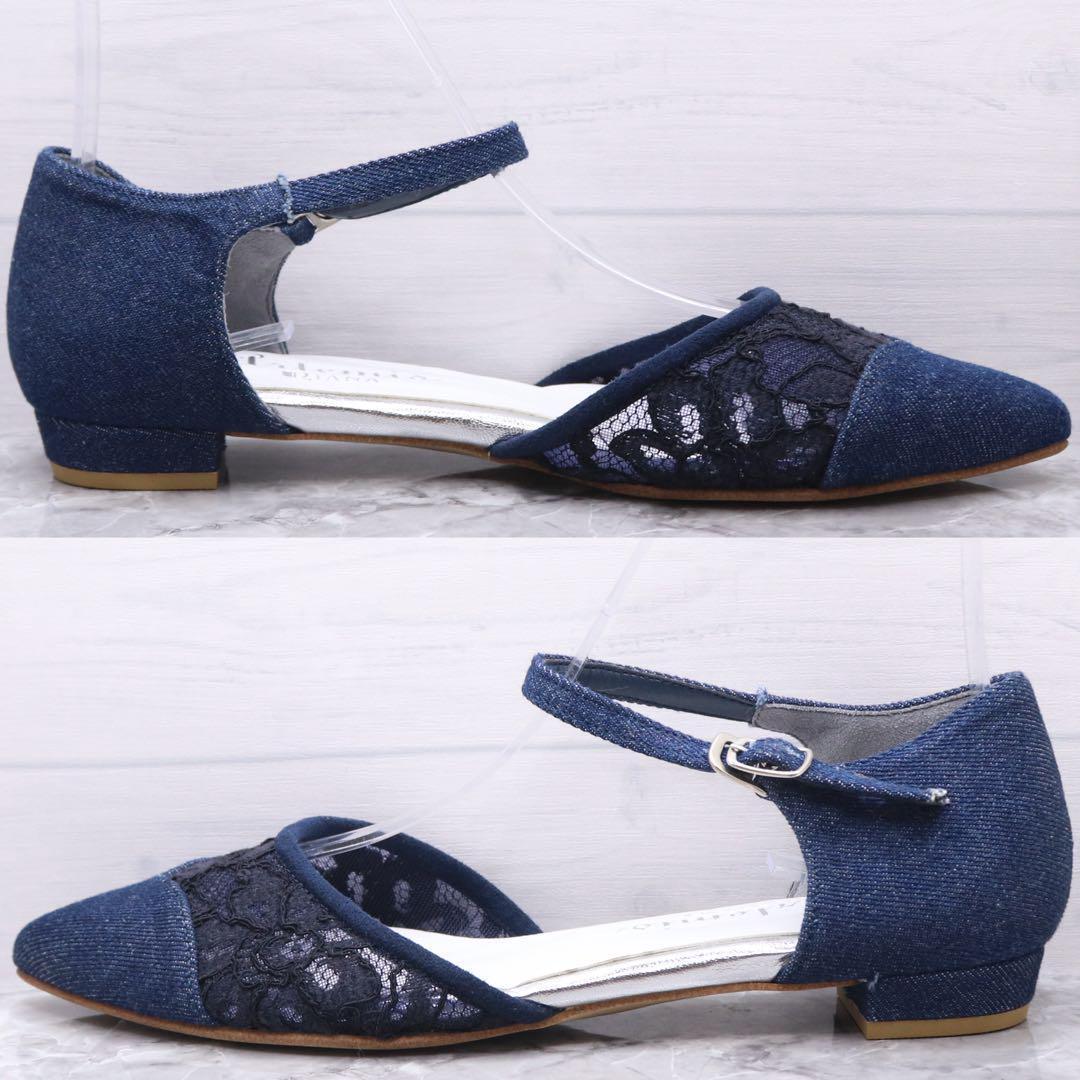 極美品】dianaダイアナ デニム ストラップ レース フラット
