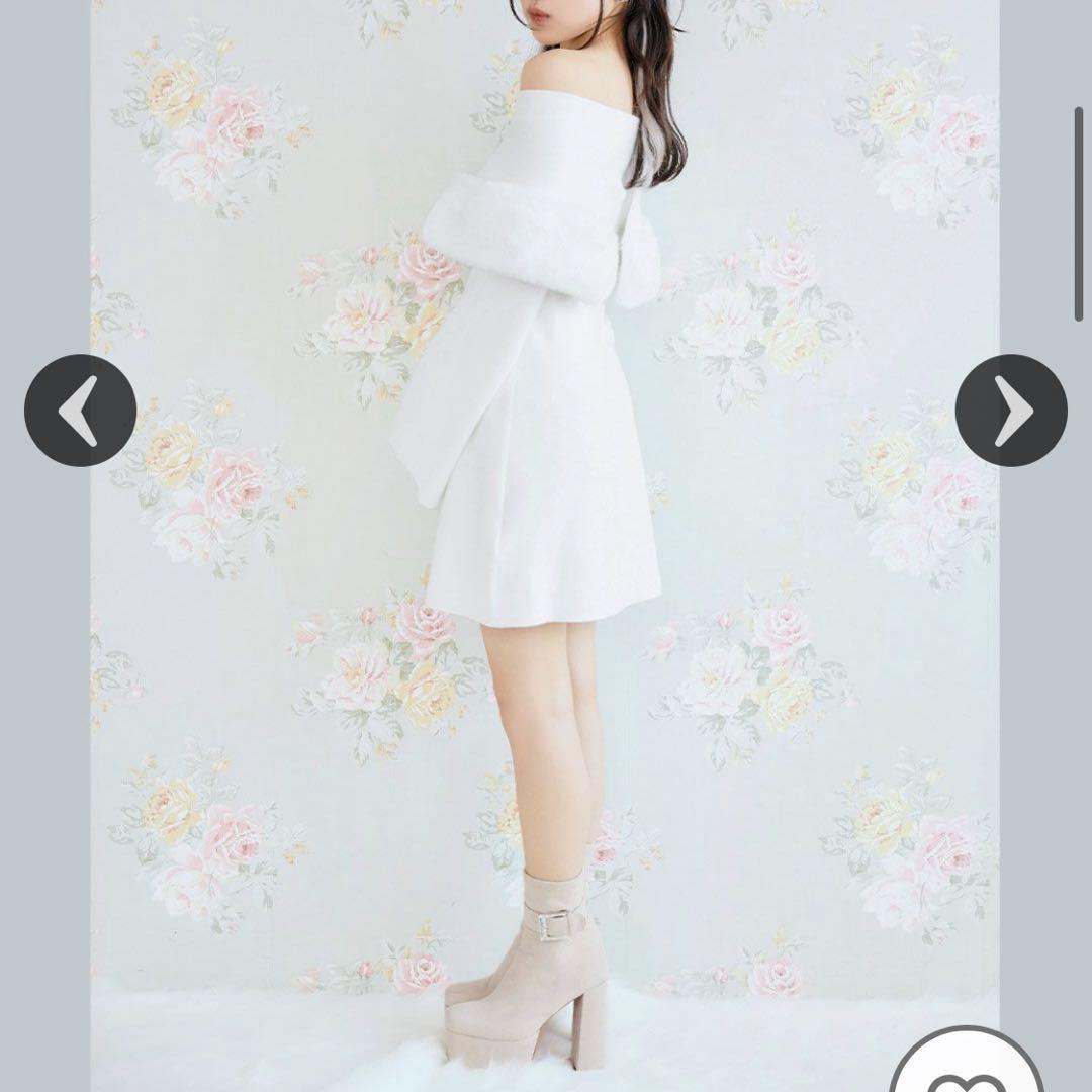 ミシェルマカロン ファーケープワンピース 白 xs