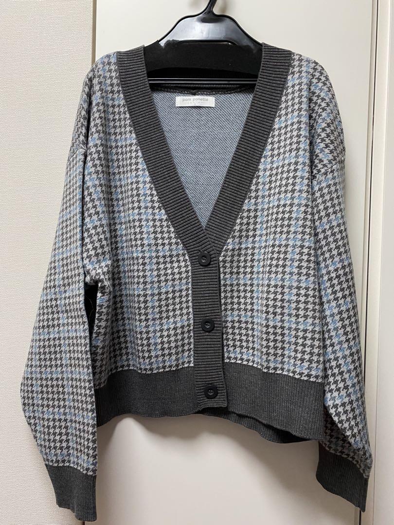 新品 ポンポネットジュニア Vネックチェックカーディガン 160