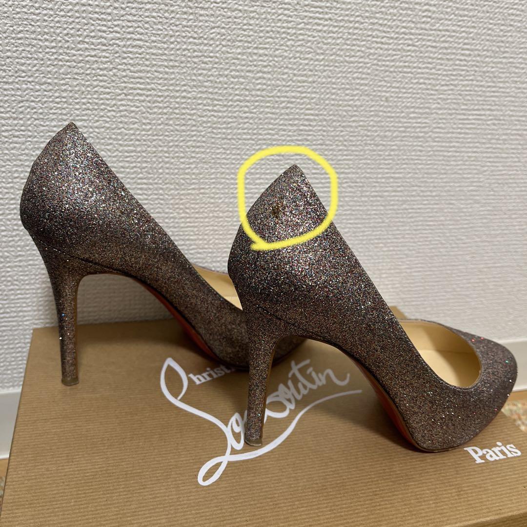 クリスチャン　ルブタン　ハイヒール　グリッターラメ　ピンク　シルバー　22cm