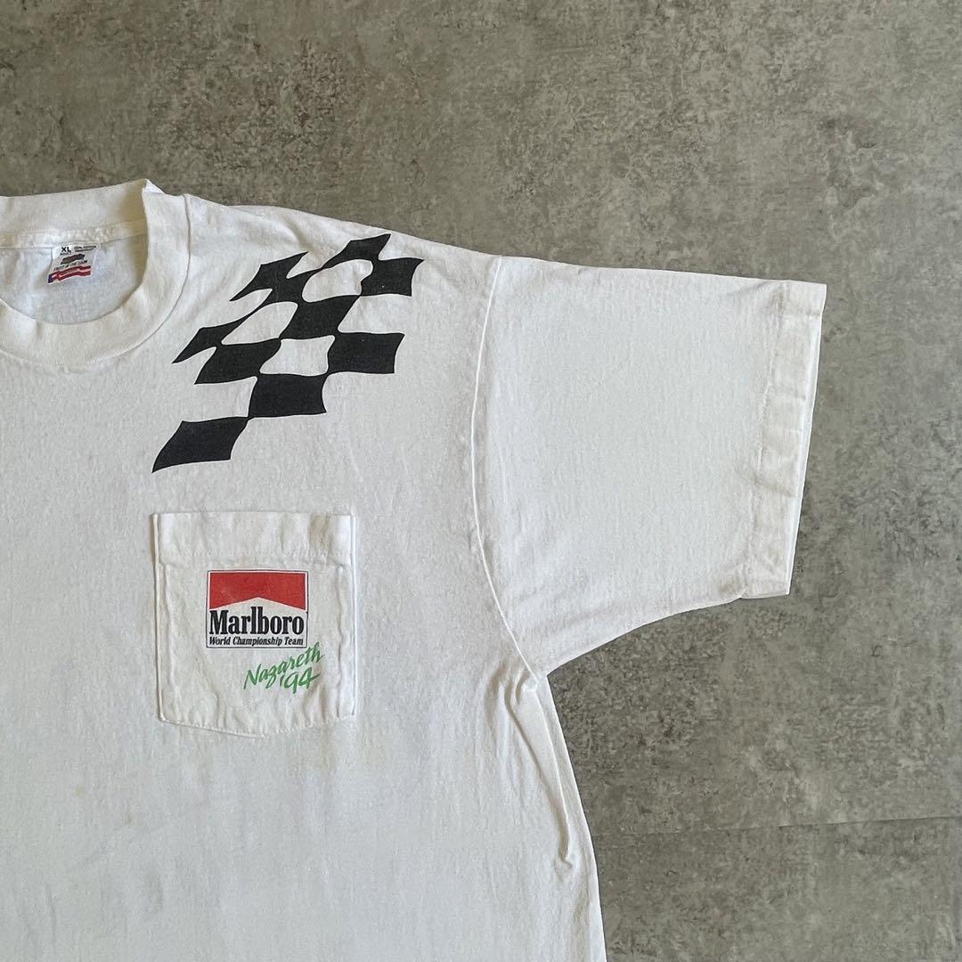 女の子向けプレゼント集結 90s アメリカ製 幅広 レーシング 両面 XL Tシャツ 白 マルボロ トップス