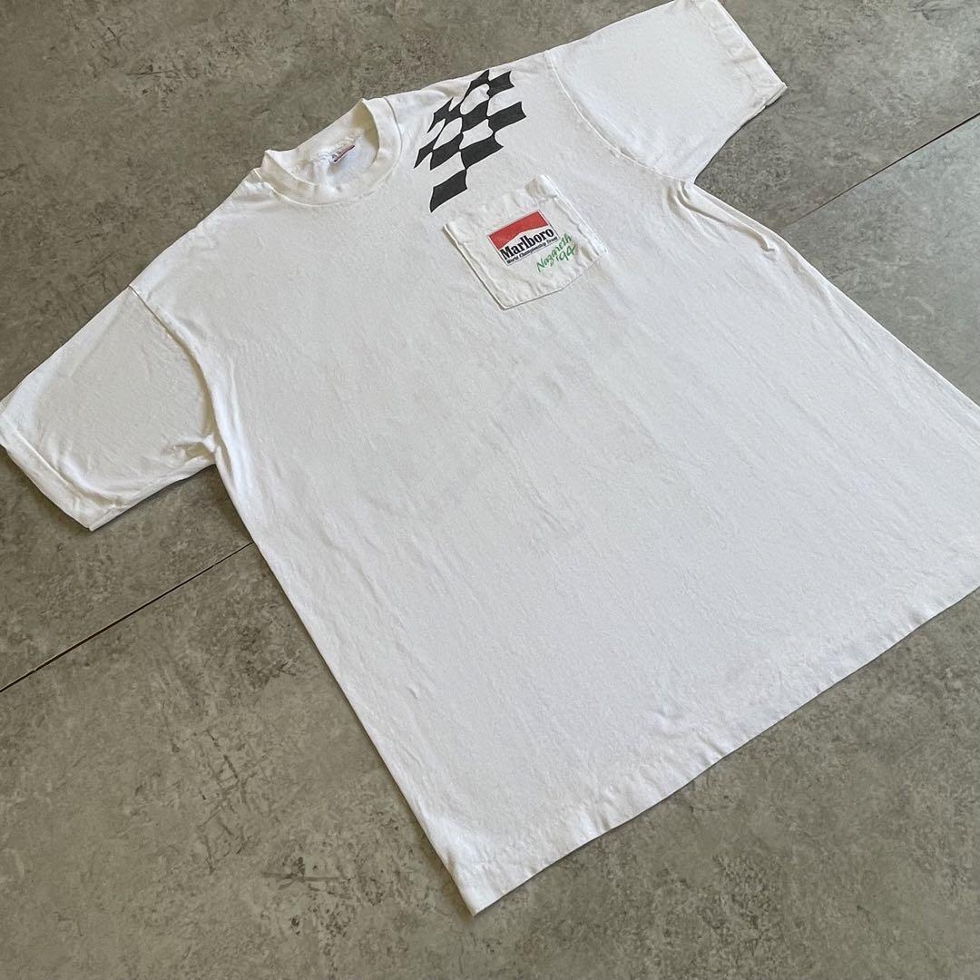 90s アメリカ製 マルボロ 白 Tシャツ XL 両面 レーシング 幅広