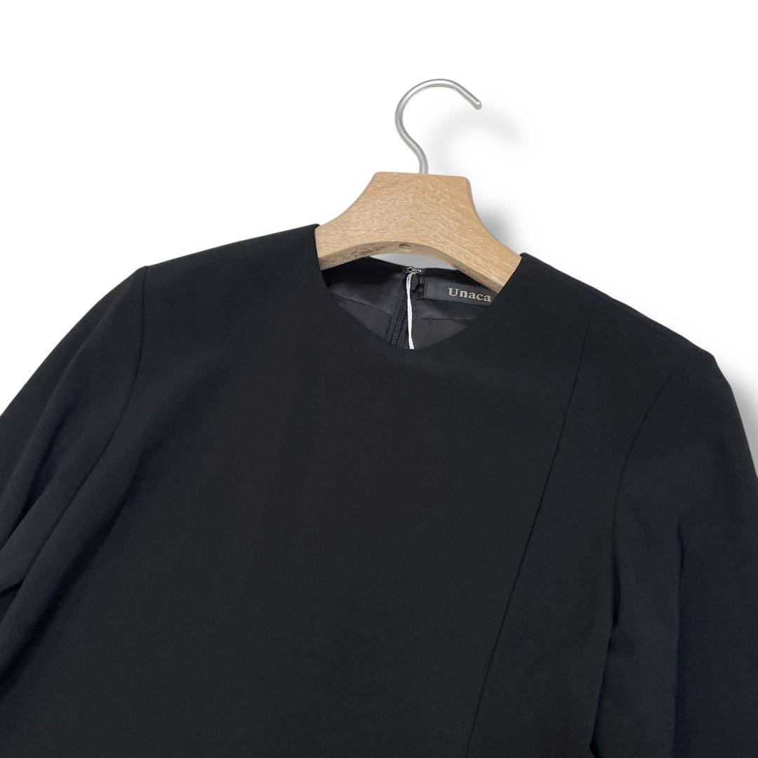 新品 アナカ Unaca フレアスリーブ 黒 ワンピース 定価28,600円 新品 アナカ Unaca フレアスリーブ 黒 ワンピース 定価28,600円