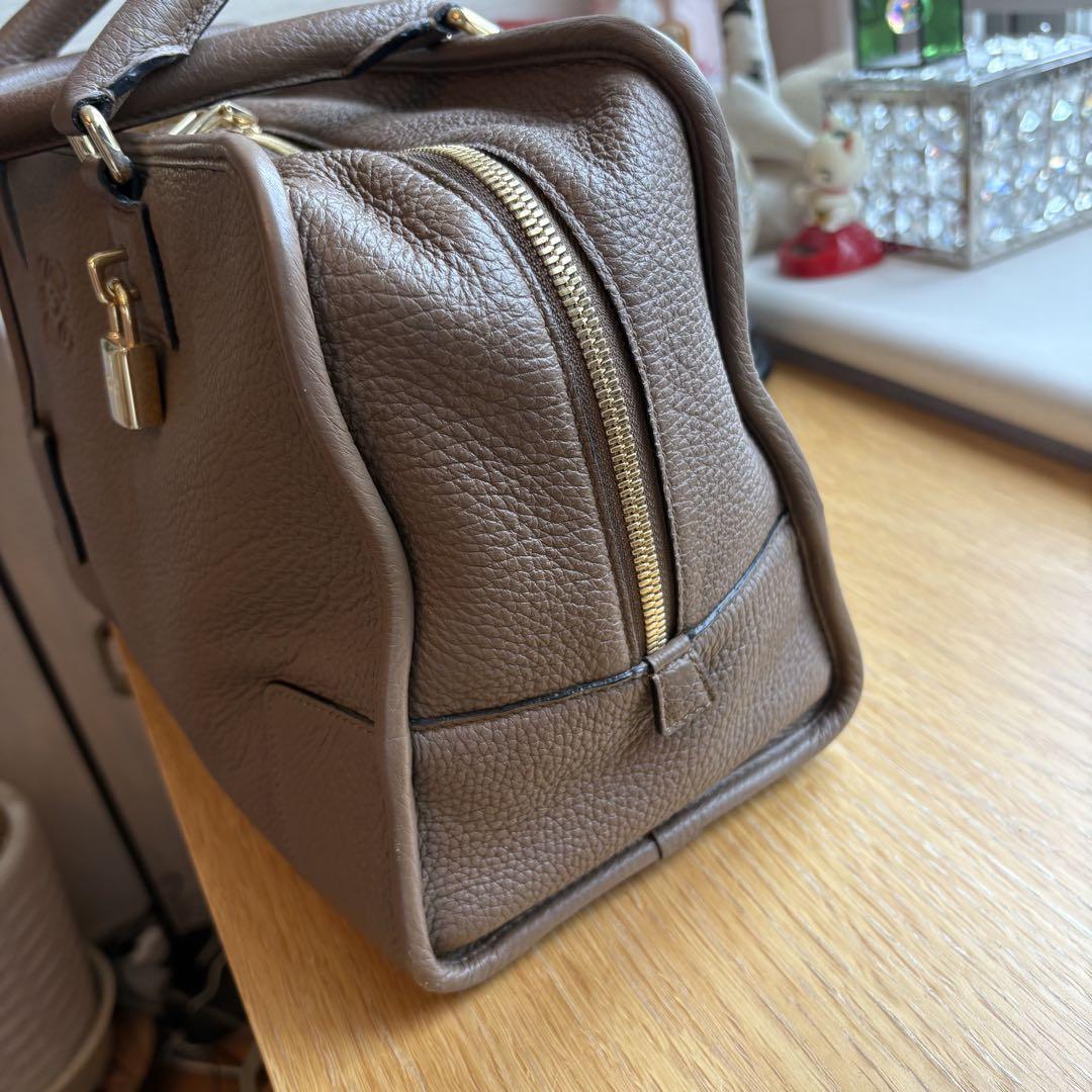 【美品】 ロエベ アマソナ 36 ハンドバッグ シボ革 ヴィンテージ　グレージュ 美品】 ロエベ アマソナ 36 ハンドバッグ シボ革 ヴィンテージ