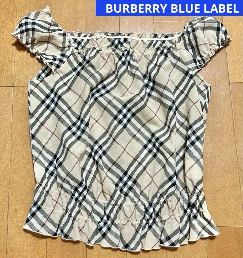 BURBERRY BLUE LABEL チェック柄ペプラムブラウス ホース刺繍 □BURBERRY BLUE LABEL ノバチェック ペプラム ホース刺繍 M