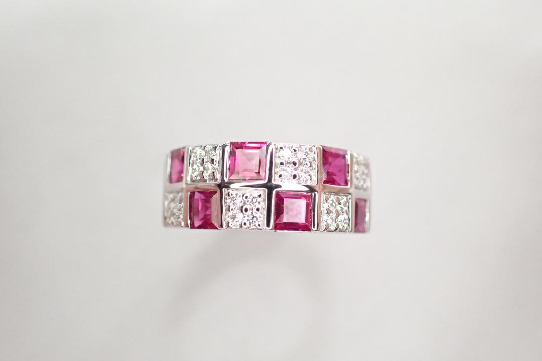 16/美品 ミキモト K18WG ルビー計1.40ct ダイヤ リング 指輪