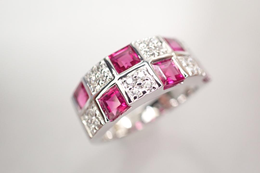16/美品 ミキモト K18WG ルビー計1.40ct ダイヤ リング 指輪