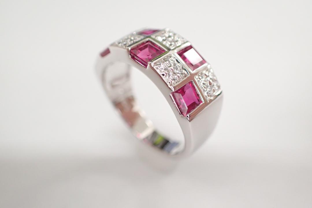 16/美品 ミキモト K18WG ルビー計1.40ct ダイヤ リング 指輪