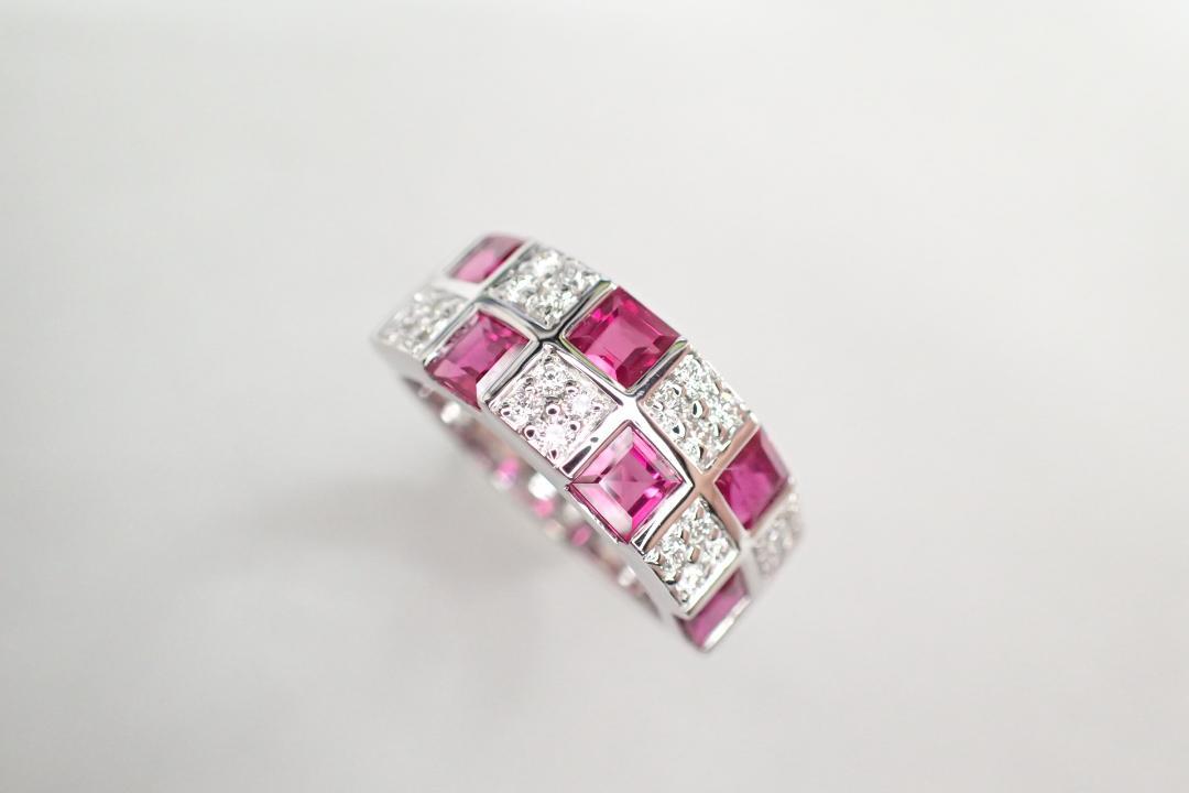 16/美品 ミキモト K18WG ルビー計1.40ct ダイヤ リング 指輪
