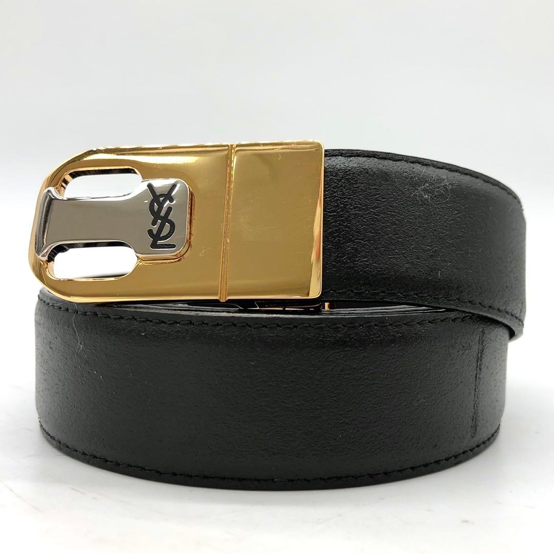 【美品】 イヴサンローラン ベルト ロゴ ゴールド YSL ブラック