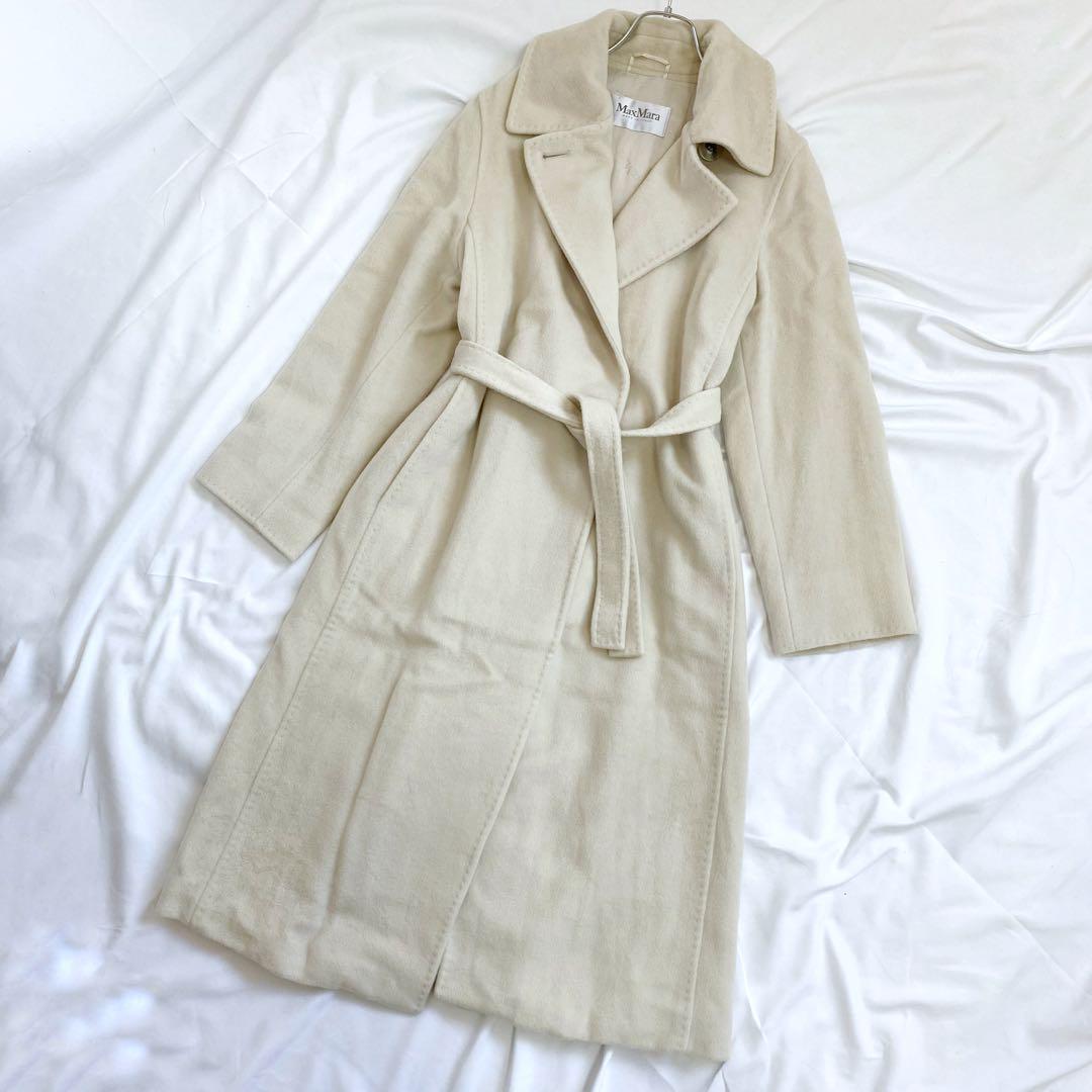 即日発送　美品　MAXMARA 白タグ　ベルテッドコート　ロング　カシミヤ混