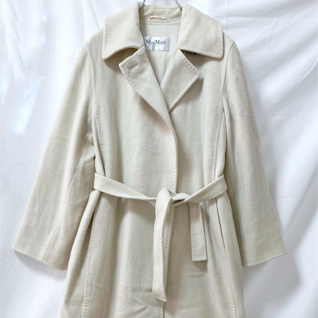 即日発送　美品　MAXMARA 白タグ　ベルテッドコート　ロング　カシミヤ混