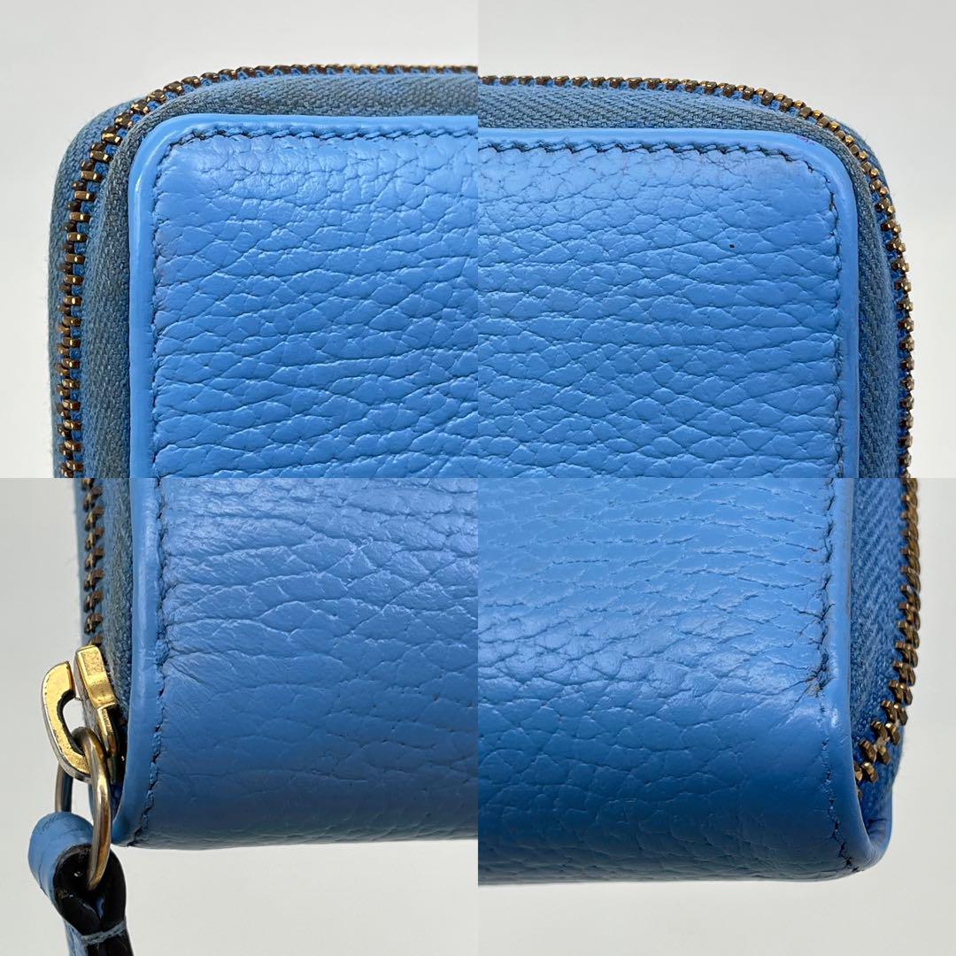 GUCCI 長財布 ラウンドファスナー プチマーモント GG金具 レザー ブルー