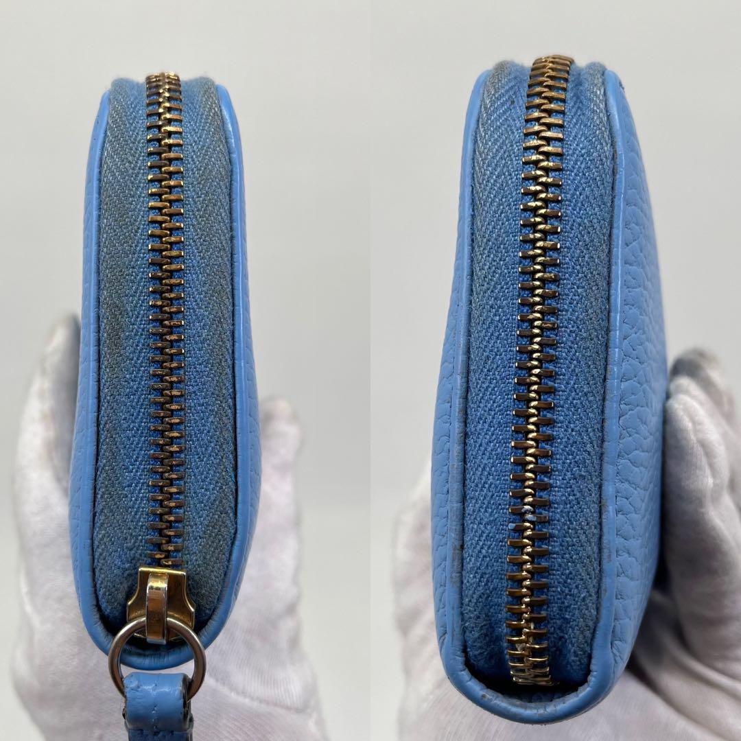 GUCCI 長財布 ラウンドファスナー プチマーモント GG金具 レザー ブルー