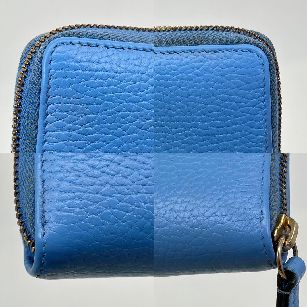 GUCCI 長財布 ラウンドファスナー プチマーモント GG金具 レザー ブルー