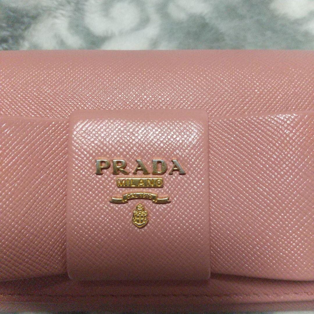 PRADA　サフィアーノレザー リボン付き長財布 ピンクベージュ