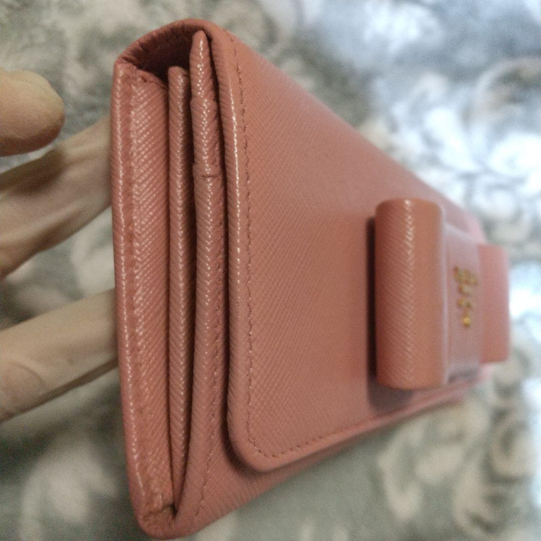 PRADA　サフィアーノレザー リボン付き長財布 ピンクベージュ