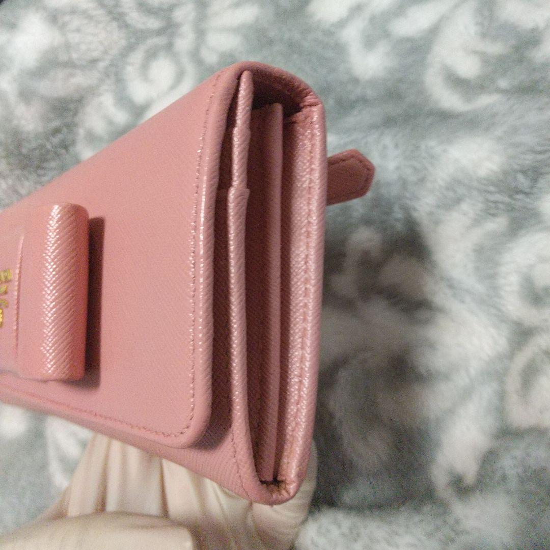 PRADA　サフィアーノレザー リボン付き長財布 ピンクベージュ