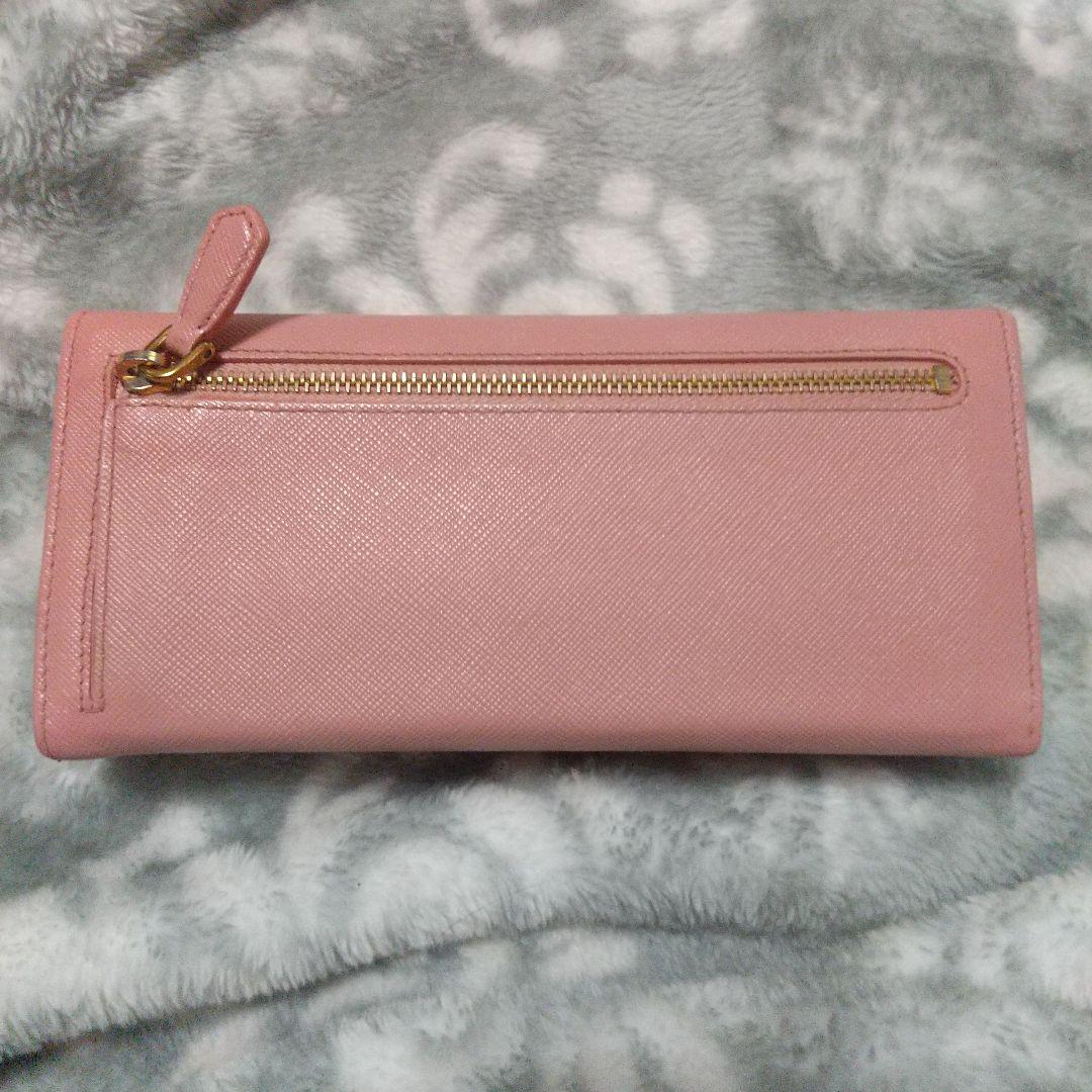 PRADA　サフィアーノレザー リボン付き長財布 ピンクベージュ